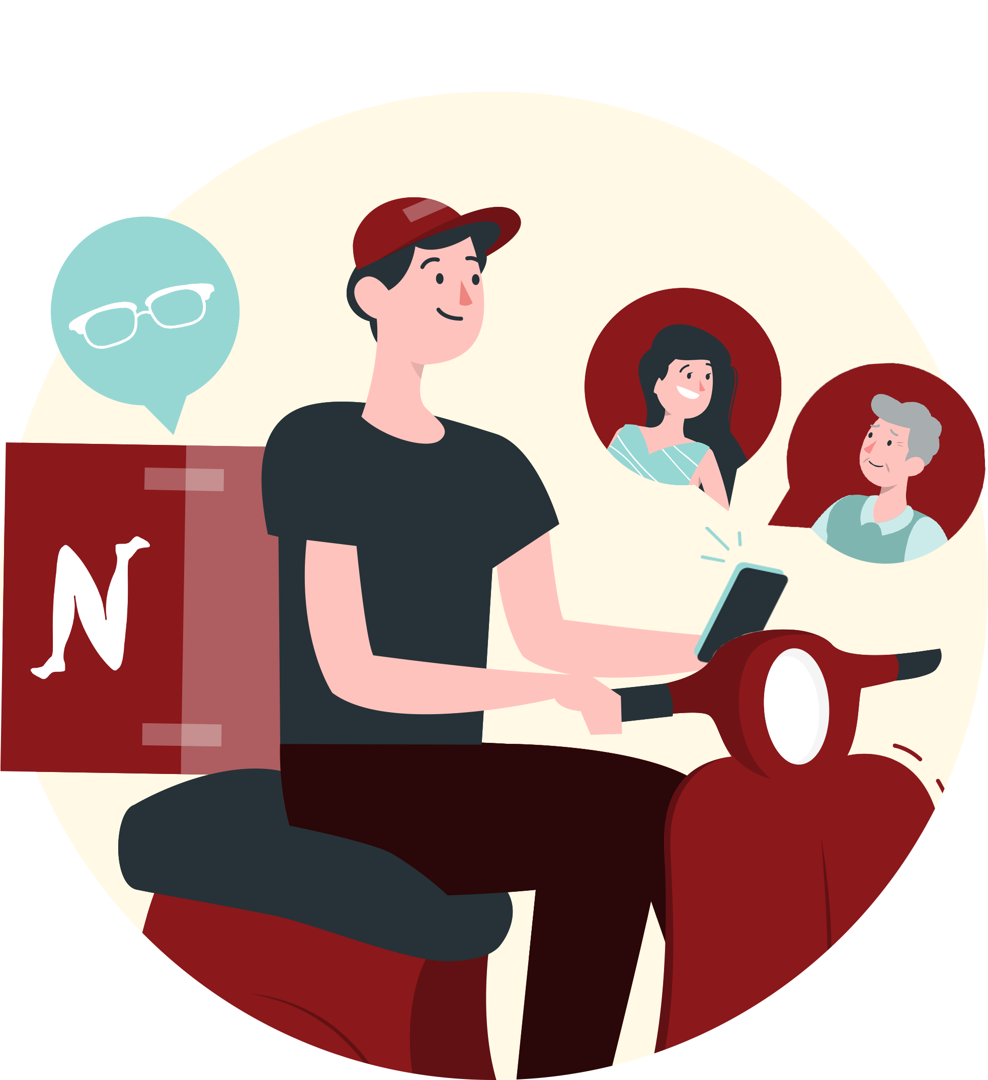 illustration graphique livreur sur un scooter